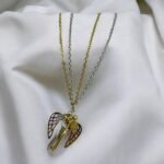 Ατσάλινο Δίχρωμο Κολιέ με 2 αλυσίδες Κρεμαστό Σχέδιο-Κ-733 - Image 2