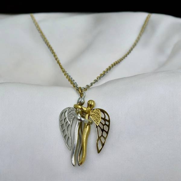 Ατσάλινο Δίχρωμο Κολιέ με Μοντέρνο Κρεμαστό Σχέδιο