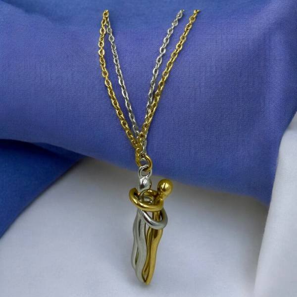 Ατσάλινο Δίχρωμο Κολιέ με 2 αλυσίδες Κρεμαστό Σχέδιο-Κ-734