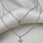 Ατσάλινο διπλό κολιέ λουλουδάκι με στρας χρώμα ασημί-Κ-736