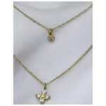 Ατσάλινο διπλό κολιέ λουλουδάκι με στρας χρώμα χρυσό-Κ-736 - Image 2