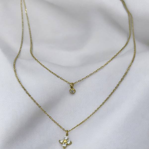 Ατσάλινο διπλό κολιέ με στρας χρώμα χρυσό-Κ-736