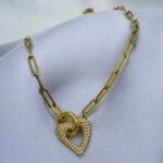 Κολιέ από ανοξείδωτο ατσάλι καρδιά με ζιργκον χρώμα χρυσό-K-