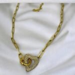 Κολιέ από ανοξείδωτο ατσάλι καρδιά με ζιργκον χρώμα χρυσό-K-737 - Image 2