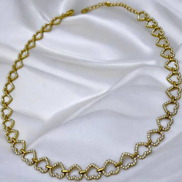 Κολιέ από ανοξείδωτο ατσάλι καρδιές με ζιργκον χρώμα χρυσό-K-