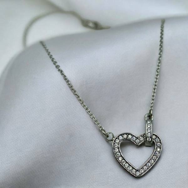 Κολιέ από ανοξείδωτο ατσάλι καρδιά με ζιργκον χρώμα ασημί-K-