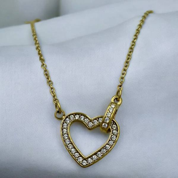 Κολιέ από ανοξείδωτο ατσάλι καρδιά με ζιργκον χρώμα χρυσό-K-
