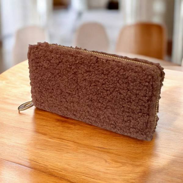 Γυναικείο πορτοφόλι γούνινο χρώμα Σομόν-P-
