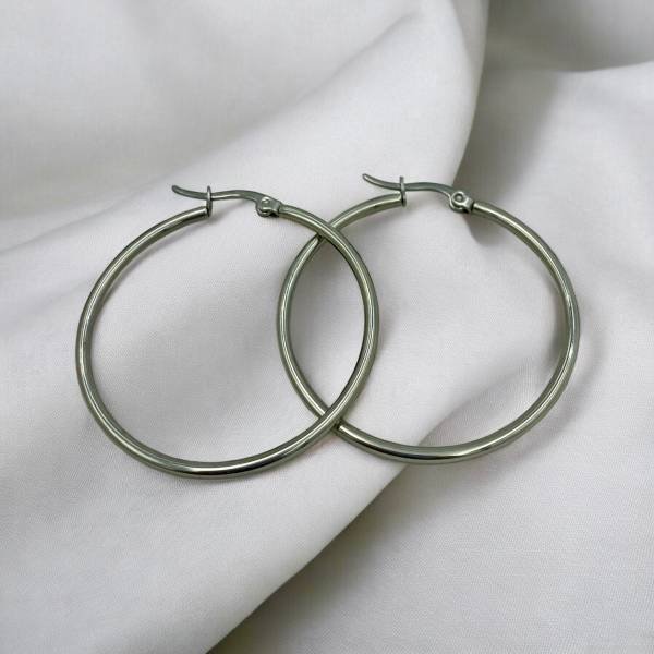 Σκουλαρίκια κρίκος από ανοξείδωτο ατσάλι χρώμα ασημί-SK-