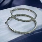 Σκουλαρίκια κρίκος από ανοξείδωτο ατσάλι με στρας -ασημί-SK-715 - Image 2