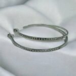 Σκουλαρίκια κρίκος μεγάλος από ανοξείδωτο ατσάλι με στρας -ασημί-SK-716