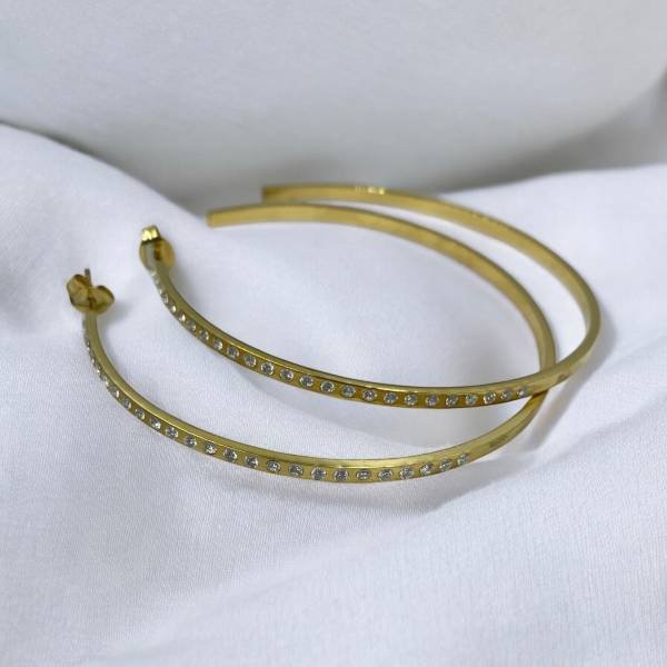 Σκουλαρίκια κρίκος από ανοξείδωτο ατσάλι με στρας -χρυσό-SK-