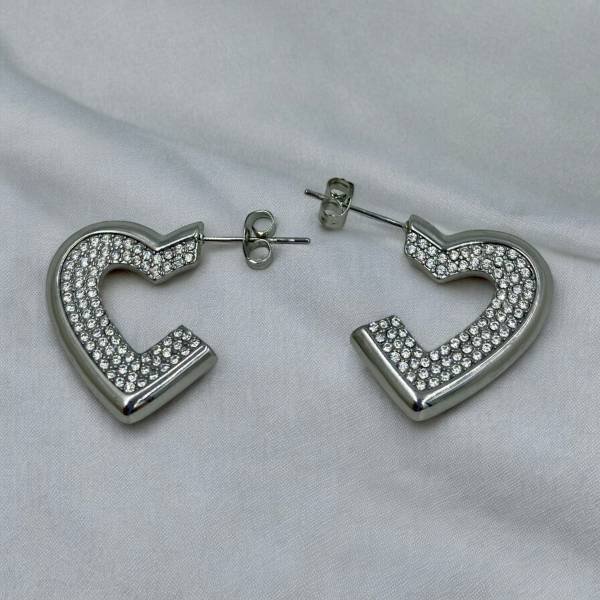 Σκουλαρίκια καρδιά με στρας από ανοξείδωτο ατσάλι χρώμα ασημί-SK-