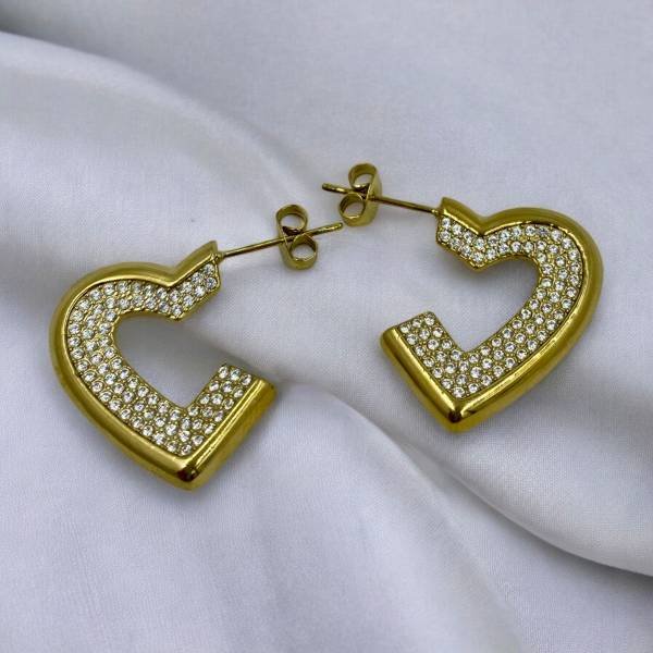 Σκουλαρίκια καρδιά με στρας από ανοξείδωτο ατσάλι χρώμα χρυσό-SK-