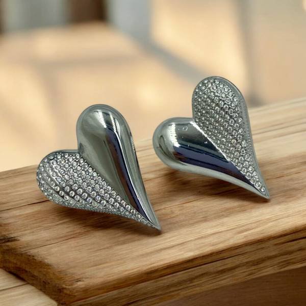 Σκουλαρίκια καρδιά με στρας από ανοξείδωτο ατσάλι χρώμα ασημί-SK-