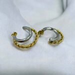 Σκουλαρίκια κρίκος από ανοξείδωτο ατσάλι δίχρωμος ασημί/χρυσό-SK-721 - Image 2