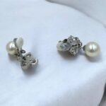 Σκουλαρίκια ατσάλινα ΚΛΙΠ με πέρλα και διαφανή πέτρες-ασημί-SK-723 - Image 2