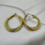 Σκουλαρίκια κρίκος ατσάλινος τριπλός δίχρωμος ασημί/χρυσό-SK-725