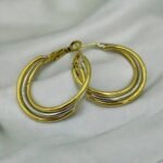 Σκουλαρίκια κρίκος ατσάλινος τριπλός δίχρωμος ασημί/χρυσό-SK-725 - Image 2