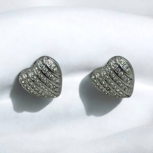 Σκουλαρίκια καρδιές με στρας από ανοξείδωτο ατσάλι- ασημί-SK-