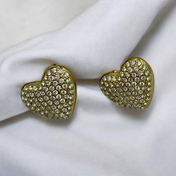 Σκουλαρίκια καρδιές με στρας από ανοξείδωτο ατσάλι- χρυσό-SK-