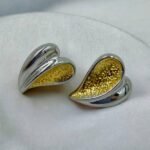 Σκουλαρίκια καρδιές από ανοξείδωτο ατσάλι δίχρωμα ασημί/χρυσό-SK-