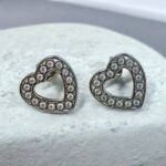 Σκουλαρίκια καρδιές με στρας από ανοξείδωτο ατσάλι- ασημί-SK-