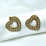 Σκουλαρίκια καρδιές με στρας από ανοξείδωτο ατσάλι- χρυσό-SK-