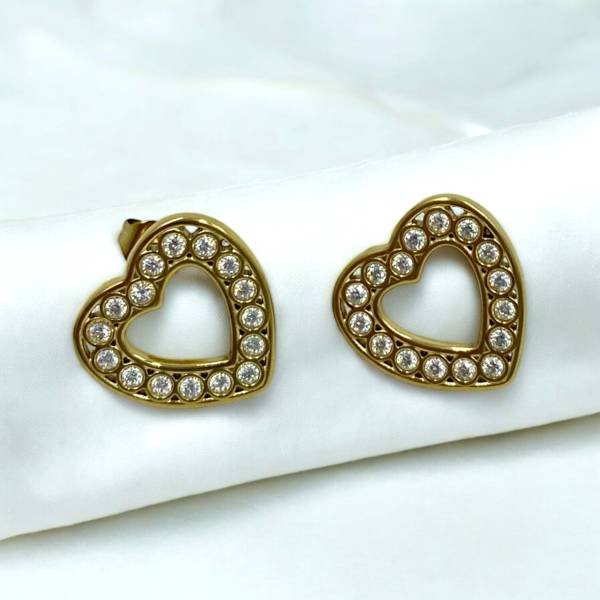 Σκουλαρίκια καρδιές με στρας από ανοξείδωτο ατσάλι- χρυσό-SK-