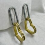 Σκουλαρίκια ατσάλινα κρεμαστή καρδιά με στρας δίχρωμα ασημί/χρυσό-SK-