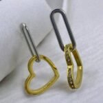 Σκουλαρίκια ατσάλινα κρεμαστή καρδιά με στρας δίχρωμα ασημί/χρυσό-SK-729 - Image 3