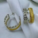 Σκουλαρίκια κρίκος από ανοξείδωτο ατσάλι δίχρωμος χρυσό/ασημί-SK-730 - Image 2