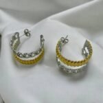 Σκουλαρίκια κρίκος από ανοξείδωτο ατσάλι δίχρωμος χρυσό/ασημί-SK-