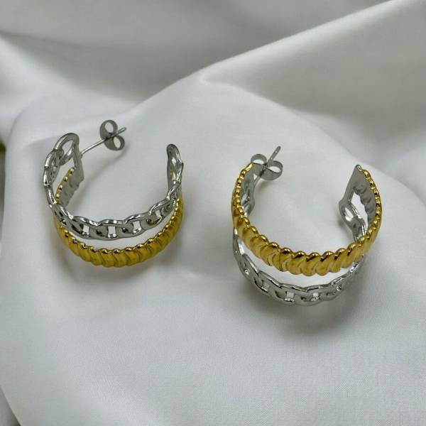 Σκουλαρίκια κρίκος από ανοξείδωτο ατσάλι δίχρωμος χρυσό/ασημί-SK-