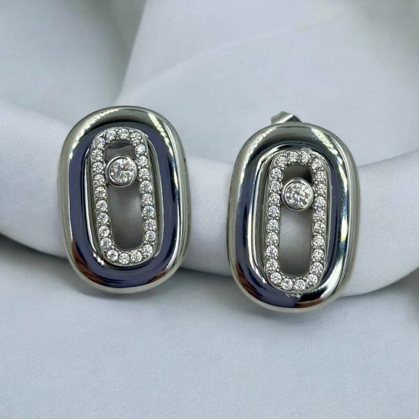 Σκουλαρίκια καρφωτά με στρας από ανοξείδωτο ατσάλι- ασημί-SK-