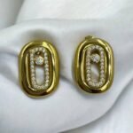 Σκουλαρίκια καρφωτά με στρας από ανοξείδωτο ατσάλι- χρυσό-SK-731