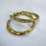 Σκουλαρίκια κρίκος διπλός από ανοξείδωτο ατσάλι δίχρωμος χρυσό/ασημί-SK-732 - Image 2