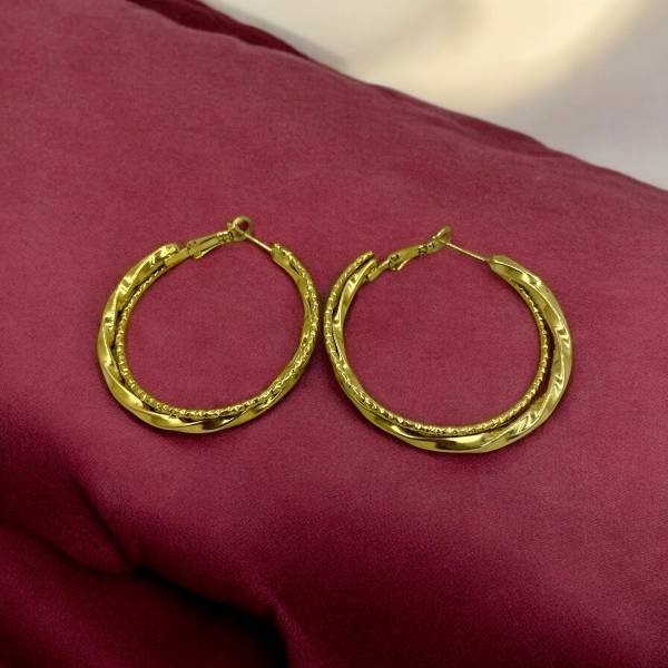 Σκουλαρίκια κρίκος διπλός από ανοξείδωτο ατσάλι-χρυσό-SK-