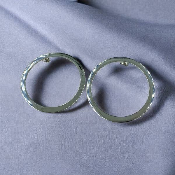 Ατσάλινα Σκουλαρίκια Γεωμετρικού Σχήματος Κύκλος– Ασημί Φινίρισμα-SK-