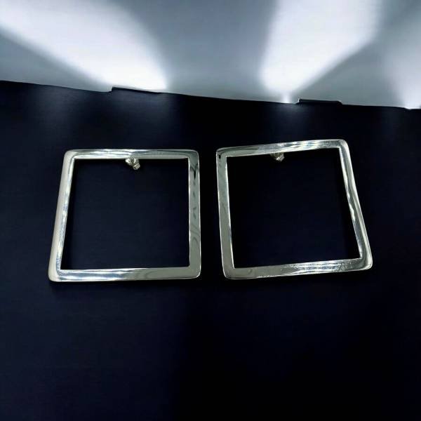 Ατσάλινα Σκουλαρίκια Γεωμετρικού Σχήματος Τετράγωνο– Ασημί Φινίρισμα-SK-