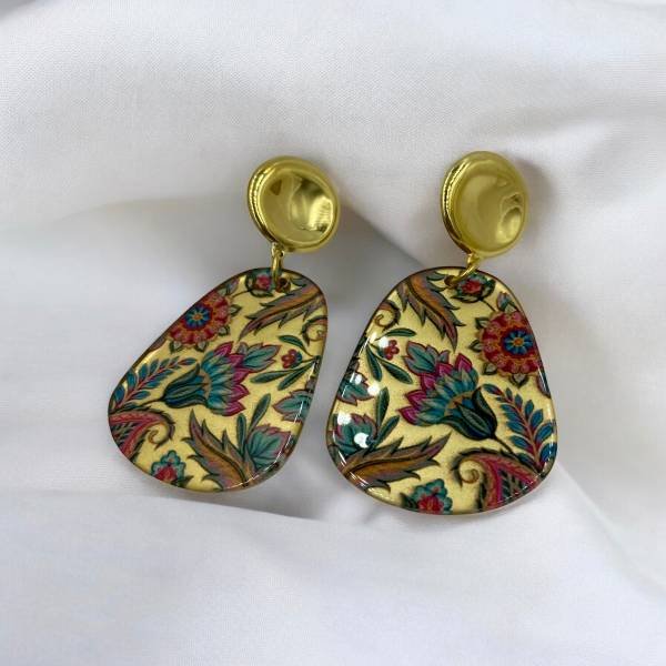 Σκουλαρίκια Κρεμαστά Ατσάλι-Ρητίνη με Χρωματιστό Μοτίβο-SK-