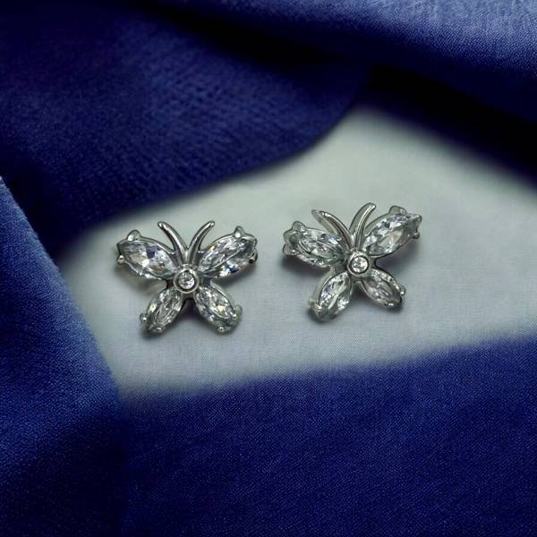 Σκουλαρίκια καρφωτά ατσλαλινα πεταλούδες με στρας ασημί-SK-