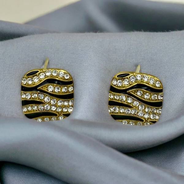 Σκουλαρίκια καρφωτά ατσλαλινα μαύρο με στρας-χρυσό-SK-742