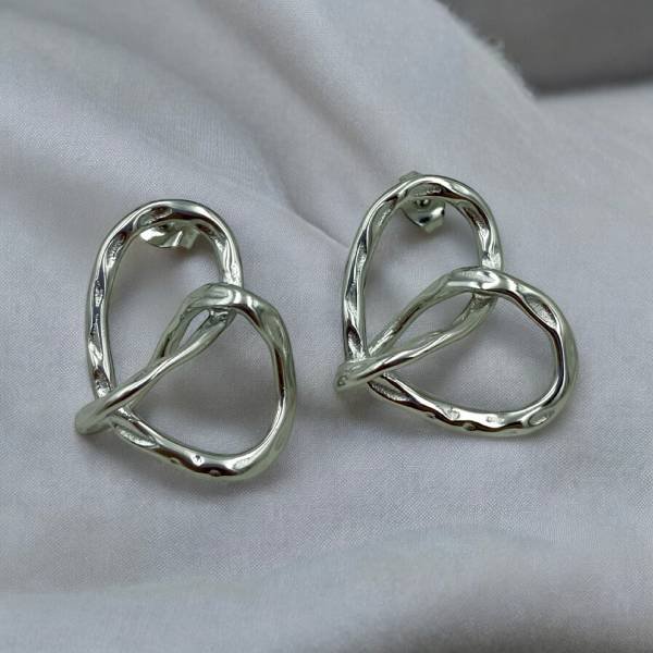Σκουλαρίκια καρδιές από ανοξείδωτο ατσάλι- ασημί-SK-