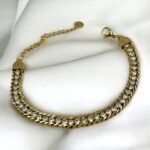 Βραχιόλι ατσάλινο χοντρή αλυσίδα με ζιργον, χρώμα χρυσό-BR-