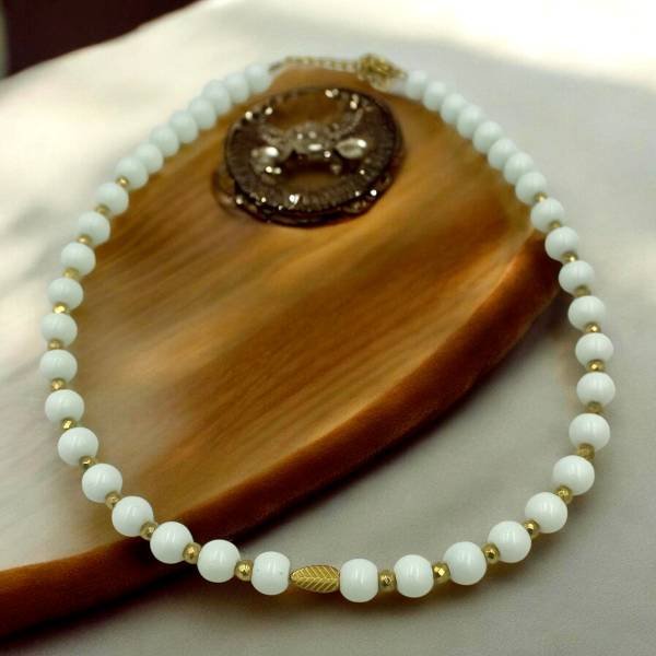 Χειροποίητο ατσάλινο κολιέ, με πέρλες και χρυσές λεπτομέρειες-K-