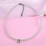 Χειροποίητο ατσάλινο κολιέ, με γυάλινες χάντρες-ασημί-K-