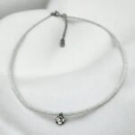 Χειροποίητο ατσάλινο κολιέ, με γυάλινες χάντρες-ασημί-K-756 - Image 2