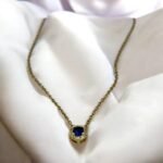 Κολιέ ατσάλινο με ζιργκον και μπλέ διαμαντάκι,χρώμα χρυσό-K-776 - Image 2