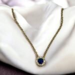 Κολιέ ατσάλινο με ζιργκον και μπλέ διαμαντάκι,χρώμα χρυσό-K-776